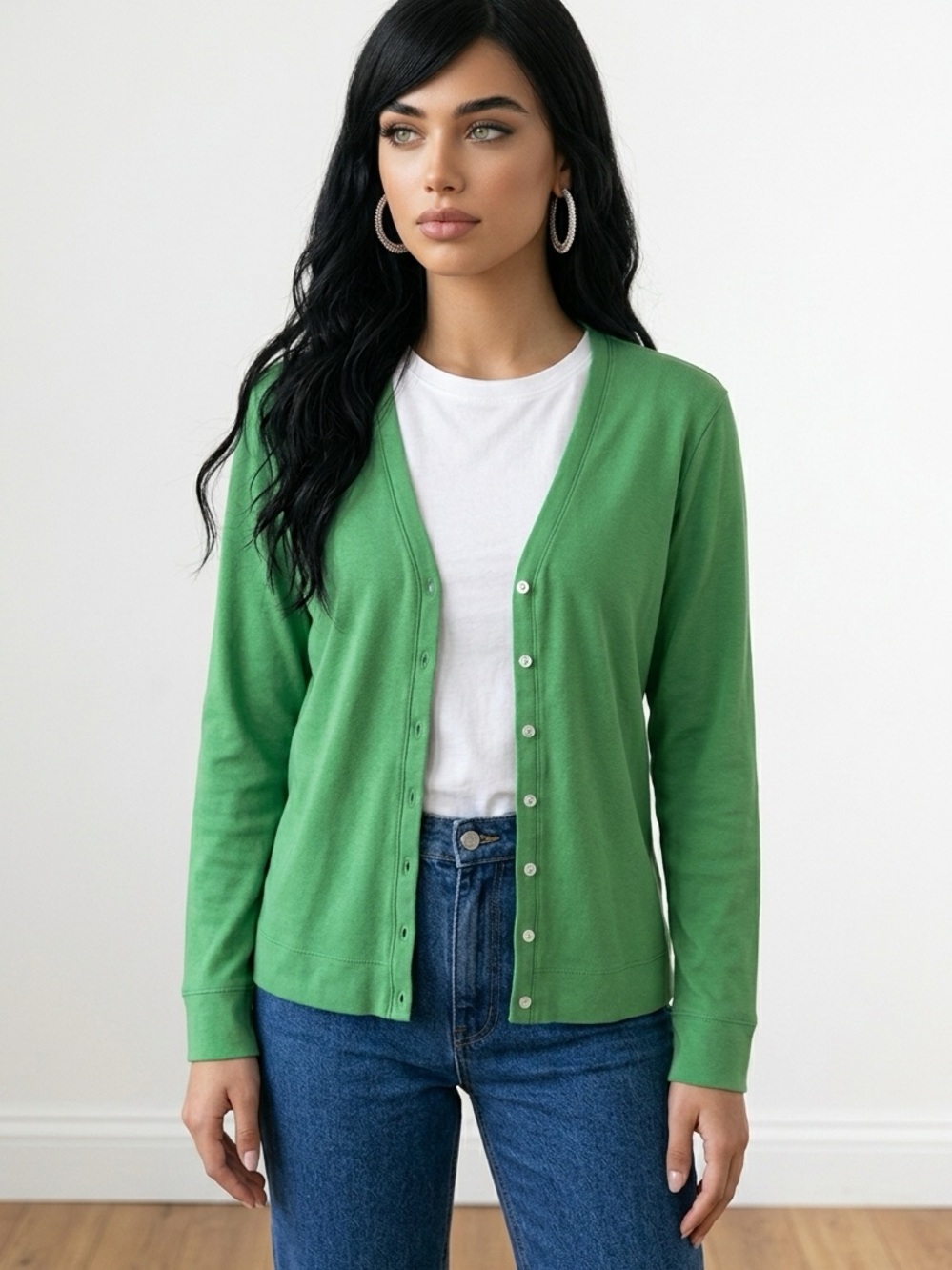 L.L. Bean - Classic V-Neck Button Cardigan - Kelly Green